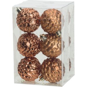 Gedecoreerde kerstballen - 12x st - 6 cm - kunststof - kaneel bruin
