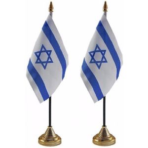 2x stuks Israel tafelvlaggetjes 10 x 15 cm met standaard