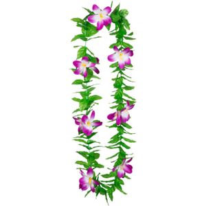 Hawaii krans/slinger - Tropische kleuren mix groen/paars - Bloemen hals slingers