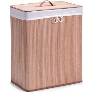 Luxe dubbele bruine wasmand van bamboe hout 52 x 32 x 63 cm