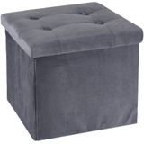 Poef/hocker/krukje - 2x - opbergbox - donkergrijs - fluweel polyester - 38 x 38 cm - opvouwbaar