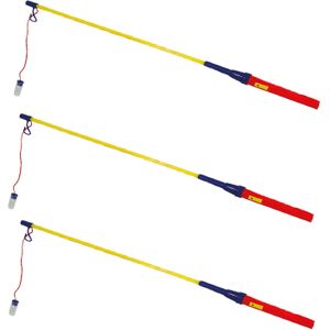 Lampionstokjes - 3x - rood/blauw/geel - met lichtje - 50 cm
