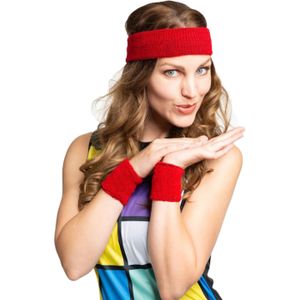 Foute 80s/90s party verkleed accessoire zweetbandjes set - rood - jaren 80/90 thema feestje