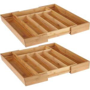 2x stuks uitschuifbare bamboe houten bestekbakken/besteklades 31-48 x 37 x 5 cm