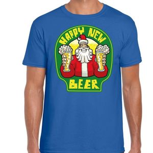 Fout Nieuwjaar / Kerstshirt happy new beer / bier blauw heren