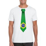 Wit t-shirt met Brazilie vlag stropdas heren