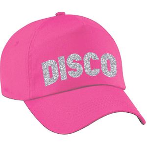 Disco verkleed pet/cap voor volwassenen - zilver glitter - unisex - roze