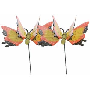 Set van 2 metalen vlinders geel/oranje 17 x 60 cm op steker