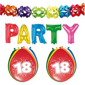 18 jaar verjaardag versiering pakket slinger/ballonnen/folie letters