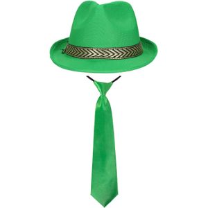 Carnaval verkleedset Greenman - hoed en stropdas - groen - heren/dames - verkleedkleding