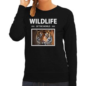 Tijger sweater / trui met dieren foto wildlife of the world zwart voor dames