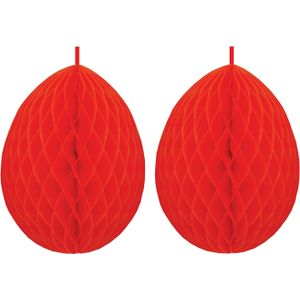 3x stuks hangdecoratie honeycomb paaseieren rood van papier 30 cm