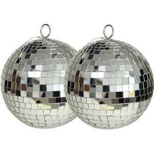 Grote discobal kerstballen - 2x - zilver - 15 cm - kunststof- spiegelbol