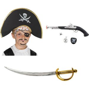 Verkleed speelgoed Piraten hoed zwaard en pistool met ooglapje