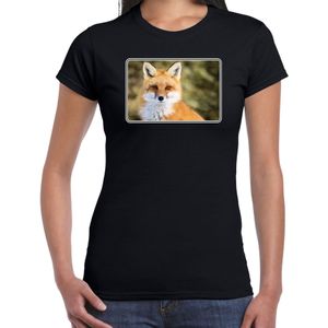 Dieren t-shirt met vossen foto zwart voor dames