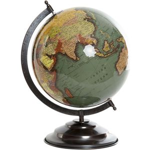 Wereldbol/globe op voet - kunststof - groen/zwart - home decoratie artikel - D25 x H35 cm