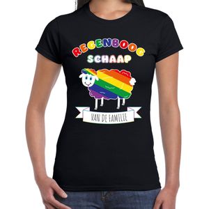 Gay Pride T-shirt voor dames - regenboog schaap - zwart - LHBTI