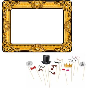 Foto prop set met frame - huwelijk/bruiloft thema - 16-delig - photo booth accessoires