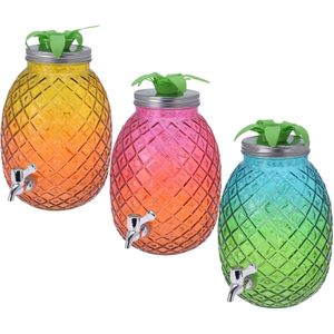 Set van 3x Glazen Drank Dispensers Ananas 4,7 liter