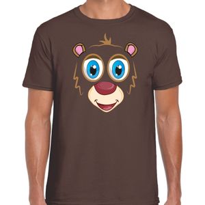 Dieren verkleed t-shirt heren - beer gezicht - carnavalskleding - donkerbruin