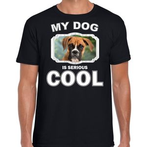 Boxer honden t-shirt my dog is serious cool zwart voor heren