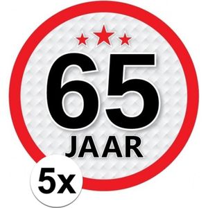 5x 65 Jaar leeftijd stickers rond 15 cm verjaardag versiering