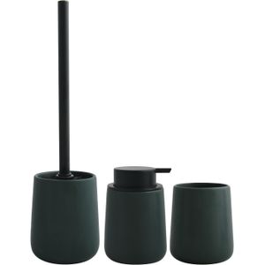 MSV Toiletborstel in houder/zeeppompje/beker - badkamer set Malmo - keramiek - donkergroen