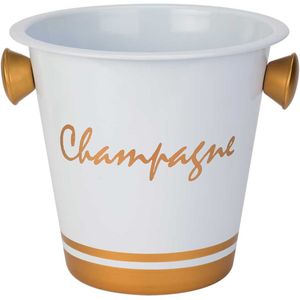 Cosy&amp;Trendy Champagne &amp; wijnfles koeler/ijsemmer - wit/oranje - RVS - 20 x 19 cm