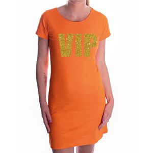 VIP glitter goud tekst jurkje oranje dames