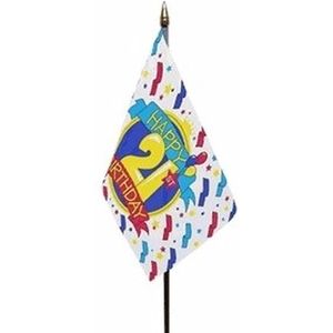 Happy 21st Birthday mini vlaggetje op stok 10 x 15 cm