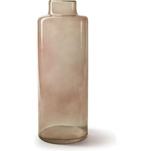 Bloemenvaas Willem - transparant beige glas - D11,5 x H32 cm - fles vorm vaas