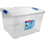 5x Opbergboxen/opbergdozen met deksel 25 liter kunststof transparant/blauw - 42 x 35 x 25 cm - Opbergbakken