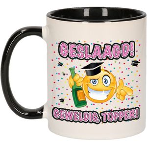 Geslaagd cadeau mok - zwart - Geslaagd! Geweldig, Topper! - keramiek - ca. 300 ml