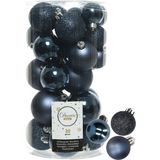 Decoris kerstballen 44x stuks donkerblauw 3-4-5-6 cm kunststof