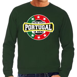 Have fear Portugal is here / Portugal supporter sweater groen voor heren