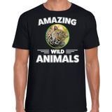 T-shirt jachtluipaarden amazing wild animals / dieren zwart voor heren