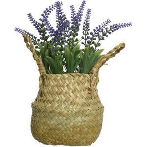 Lavendel kunstplant in rieten mand - lila paars - D16 x H27 cm