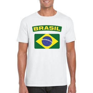 T-shirt met Braziliaanse vlag wit heren