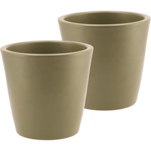 DK Design Bloempot/plantenpot - 2x - Vinci - olijfgroen mat - voor kamerplant - D16 x H18 cm