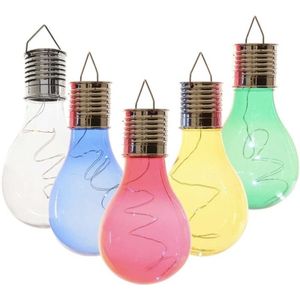 5x Buiten LED wit/blauw/groen/geel/rood solar verlichting 14 cm