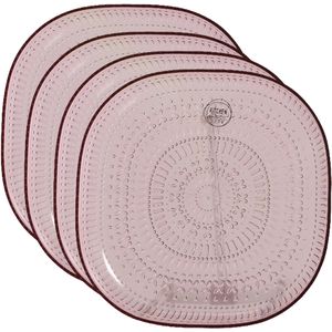 Ontbijtbord - 6x - roze - kunststof - 20,5 cm - campingbord