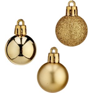 Mini kerstballen - 20x stuks - goud - kunststof - 3 cm - mat/glitter/glans