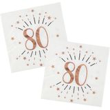 Verjaardag feest servetten leeftijd - 20x - 80 jaar - rose goud - 33 x 33 cm