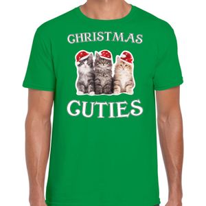 Kitten Kerst t-shirt / outfit Christmas cuties groen voor heren