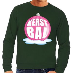 Foute kersttrui kerstbal roze op groene sweater voor heren - kersttruien S