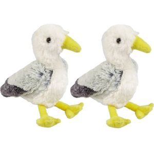2x Stuks Pluche Wit/Grijze Zeemeeuw Knuffel 20 cm - Vogel Knuffels - Speelgoed Voor Kinderen