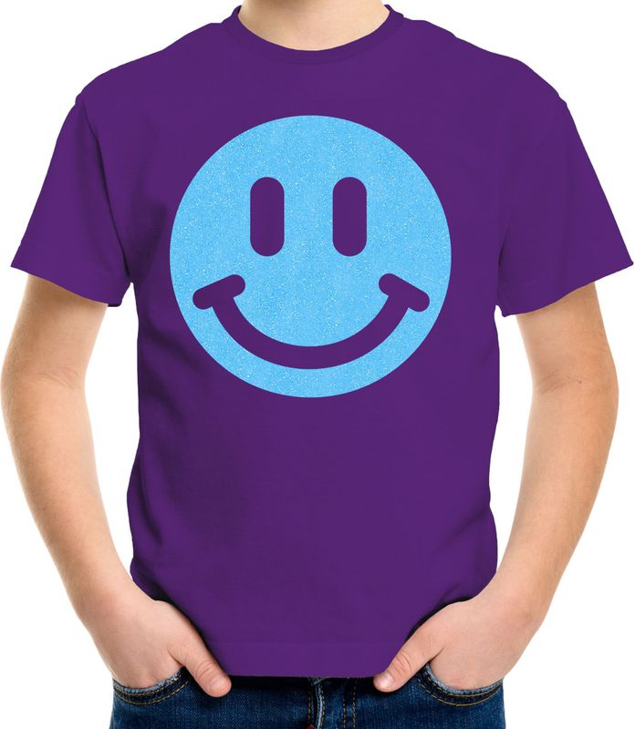 Verkleed T-shirt voor jongens - Smile Emoticon - paars - carnaval - feestkleding voor kinderen