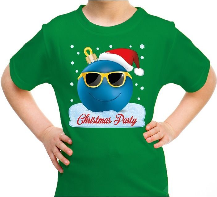 Fout kerst shirt coole kerstbal Christmas party groen voor kids
