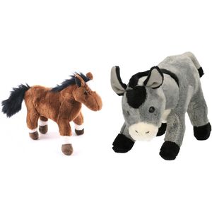 Pluche Knuffel Boerderijdieren set Ezel en Paard van 20 cm - Zachte Kinder Knuffels