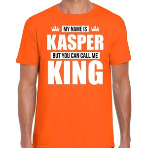 Naam cadeau t-shirt my name is Kasper - but you can call me King oranje voor heren